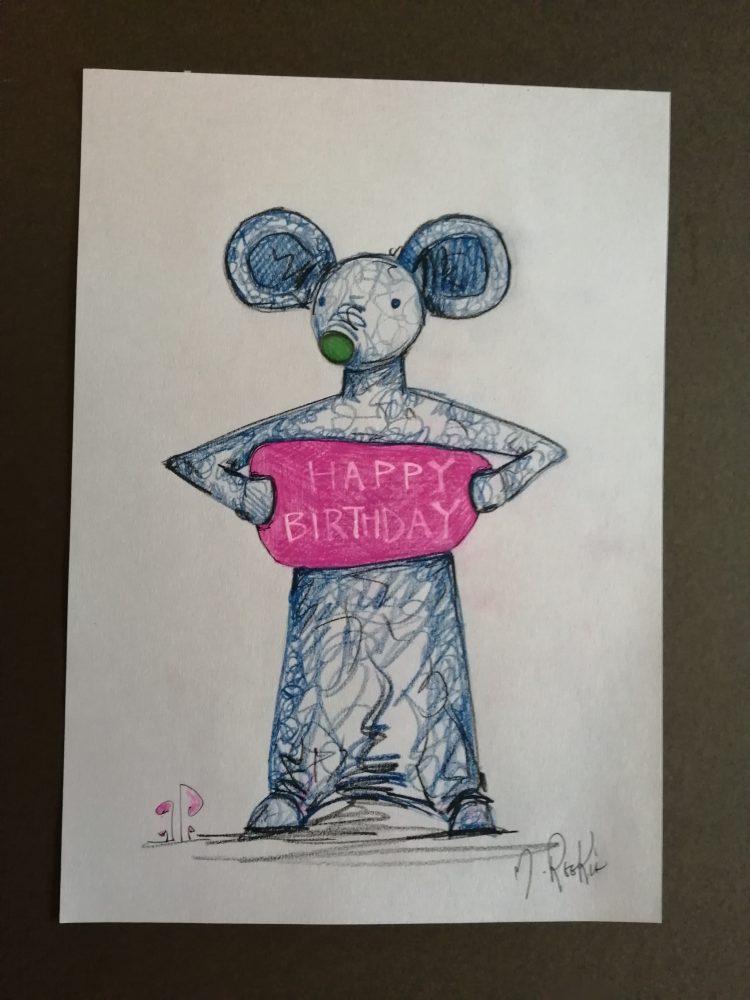 Sketch 'Happy Birthday' on A4 paper. Using Pencil Crayon and pen.